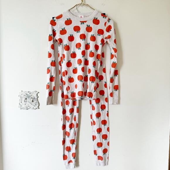 Hanna Andersson Pumpkin Long Johns Pajamas Jack o Lantern Halloween Fall 160 /14 - Picture 2 of 6